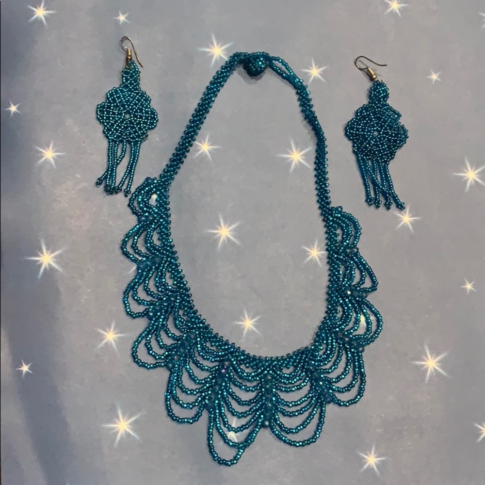 Necklace and earrings.